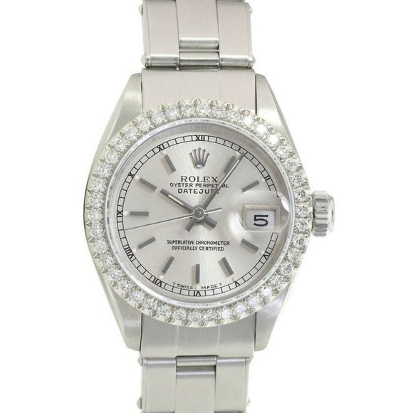 ROLEX DATEJUST SILVER INDEX DIAL 1.15CTW DIAMOND STEEL JUBILEE WATCH 26 MM 69174 - Picture 1 of 6